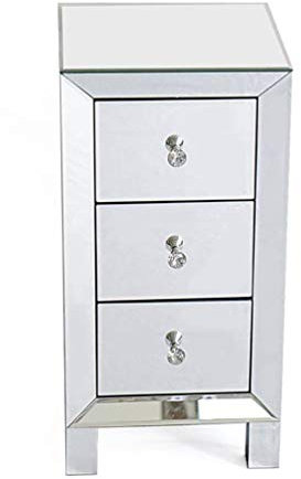 VVHUDA Moderner Nachttisch aus verspiegeltem Glas mit 3 Schubladen und Kristallgriffen, Nachttisch, Beistelltisch für Wohnzimmer, Schlafzimmer, Möbel small Gift