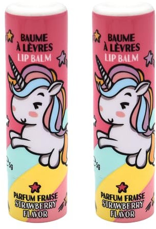 Einhorn 2er set Lipgloss Kinder Offiziell lizenziert - Lippenbalsam - Erdbeergeschmack 5g -Vegan -Lippenbalsam für Kinder-Dermatologisch getestet