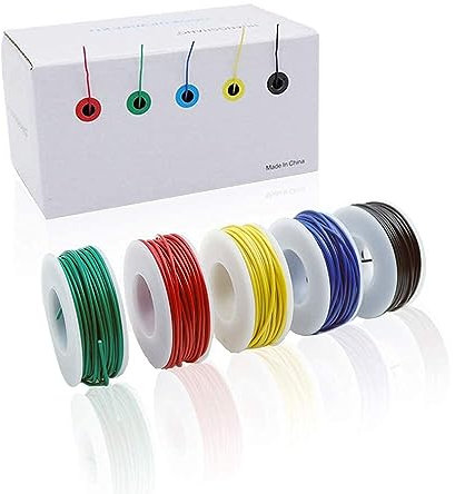 Treedix 24AWG Elektronik-Draht-Kit, Haken-up-Draht-Kit 24-Messgerät-elektrischer Draht, Festkern-verzinntes Kupfer-Wrapping-Draht-Kabel, 5-Farben 26ft pro Rolle elektrischer Draht (5pcs)