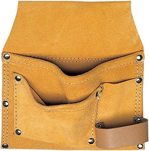 bricoleva.it Borsa Porta Attrezzi 3+1 in Vera Pelle per Carpentiere Elettricista, 3 tasche (1 larga, 1 media e 1 portachiodi) e 1 asola per martello, Borsa Porta Utensili Manuali