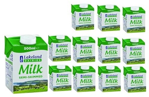 Lakkeland Dairies Semi-Skimmed Milk | 12 Pack of 500ml | Long Life | Delicious & High in Protein