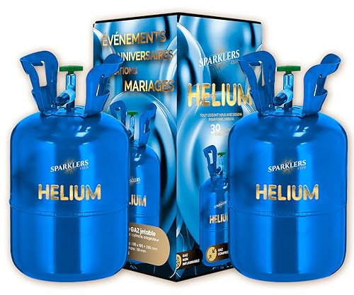Lot de 2 Stations de Gonflage pour 60 ballons Hélium 99,9% de gaz - Bonbonne Jetable, Idéale pour des Anniversaires, Mariages et Baptêmes - Gonflez vos ballons avec SPARKLERS CLUB®