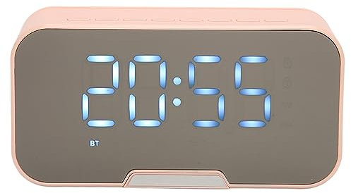 Haut-Parleur Bluetooth avec Réveil Numérique, Haut-Parleur de Réveil Miroir Multifonctionnel avec Radio FM pour Chambre à Coucher, Bureau, Affichage de la Température, Radio FM