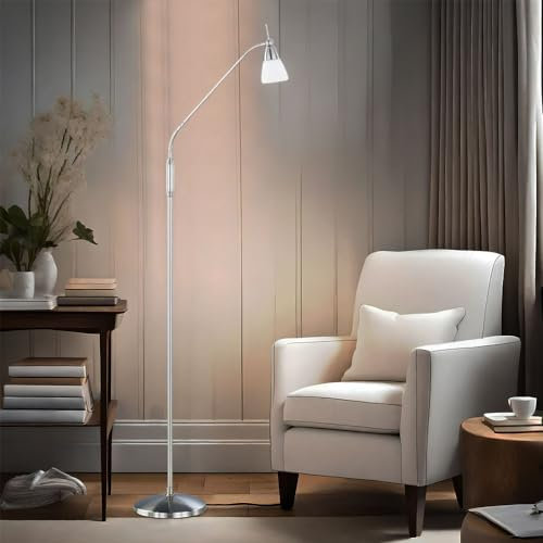 etc-shop Stehlampe Stehleuchte Standlampe Wohnzimmerleuchte Esszimmerlampe Schlafzimmerleuchte, Stahl Silber, Glas, Touchdimmer,G9, L 74 cm