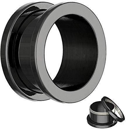 Treuheld® 11mm Flesh Tunnel Schwarz - Chirurgenstahl 316L / Edelstahl - Schraubverschluss mit Gewinde - Stahl Ohr Plug zum Schrauben