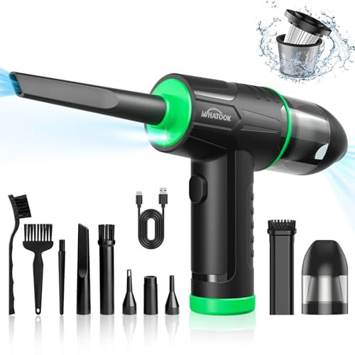 2-in-1 Computer Vacuum Cleaner,Compressed Air Duster Blower,100000 RPM & 10 Kpa Cordless Car Hoover, Portable Handheld Keyboard Cleaner Kit for PC Computer Desk Dust Cleaning,Green