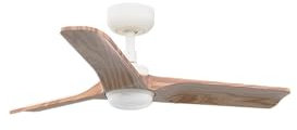 Faro HEYWOOD Petit ventilateur de plafond DC à LED blanc et bois foncé, 6 vitesses
