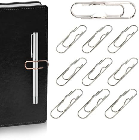 10 Stück Stifthalter Notizbuch Metall, 1,8 x 7 cm Stift Clip für Notizbuch Bücher Journal Klemmbrett, Büroklammern Groß für Fast Jede Stiftgröße (Silber)