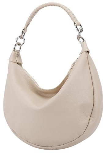 SH Leder Echtleder Damen Halbmondförmige Tasche stylisch bananentasche Umhängetasche Leder 30x22cm Mina G668 (Beige)