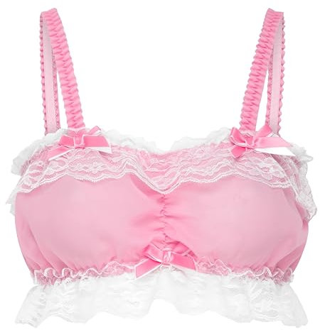 Satini Femminuccia con Volant Pizzo Attillato Chiffon Trasparente Lingerie Bralette (Rosa Pastello, L)