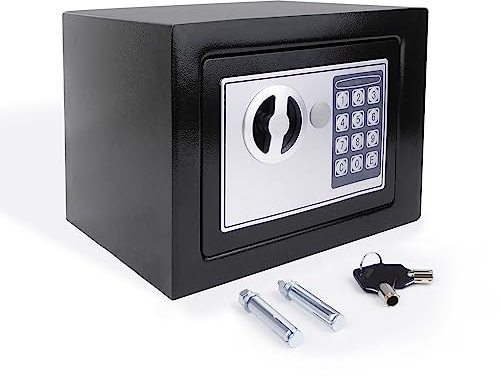 Tresor mit Zahlenschloss und 2 Schlüssel Möbeltresore Geldkassette Feuerfest Klein Stahlsafe Mini Tresor Elektronisch für Zuhause, Büro, Schule, Hotel 23x17x17cm 4.6L Schwarz