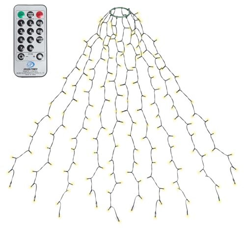 SALCAR - Catena di luci per albero di Natale, 1,5 m, con anello e 10 ghirlande, 250 LED, con telecomando, impermeabile, per albero di Natale da 90 cm a 150 cm, colore bianco caldo