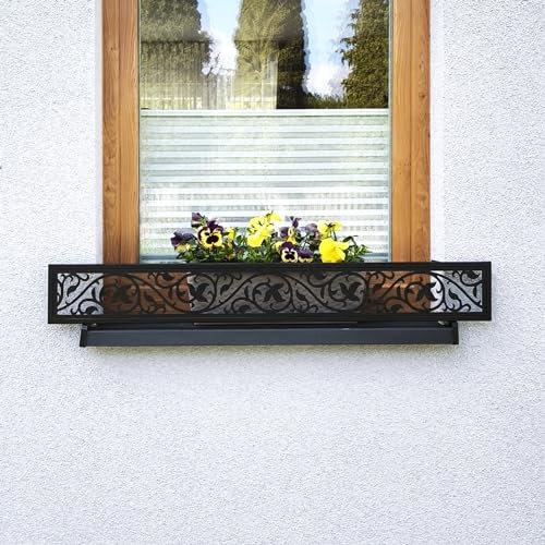 MIHIMO design Blumenkasten Halterung für Fensterbank außen, Fensterbank-Absturzsicherung, Fenstergitter Blumenkästen,sichert Blumentopf, Alle Modelle und Größen Flora, 134 (114 cm-132 cm)