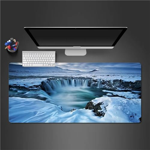 Mauspad XXL, 1000x500x3mm Große Schnee Wasserfall Landschaft Gaming Mauspad, rutschfest Schreibtischunterlage, Waschbares Mousepad mit Vernähte Kanten für Gamer PC Maus und Tastatur