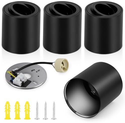 Brantoo 4 Stück Deckenspots Schwarz, Aufbauspot 30° Schwenkbar Geeignet für GU10 & LED Module (Ohne GU10 Lampe), Ø 80mm Aufbaustrahler aus Aluminium, Spots Deckenleuchte Aufputz 230V