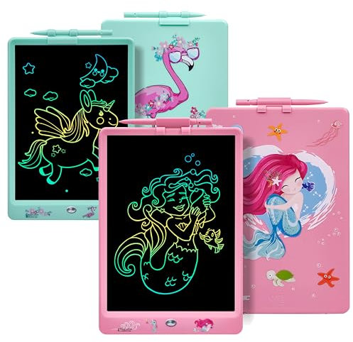 DYNASONIC Lot de 2 planches DYNA-PM Flamant Rose + Sirène) Tablette d'écriture LCD Couleur 10 pouces pour enfants Tableau magnétique pour dessin Jouet éducatif Cadeau pour enfants
