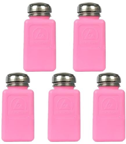 5 Pack 6OZ 200mL Anti Static ESD Safe Solvent Bottle | Anti-Static Square Bottle | One Touch press Stainless Steel Liquid Dispenser Pump for Rubbing Alcohol / Nail Polish Makeup Remover Dispenser