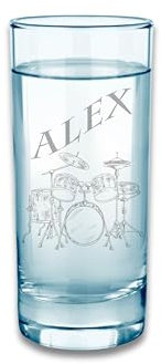 Graviertes Trinkglas mit Schlagzeug und Namen – ideale Geschenkidee für Musiker für jeden Anlass – 480 ml - kratzfest - spülmaschinenfest
