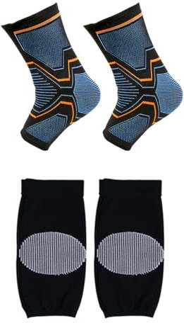 FDGGT 2 Piezas De Tobilleras Negras Y 1 Par De Rodilleras Negras, Calentadores De Piernas Elásticos De Punto, Negro