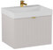 BadeDu Esla Waschbecken mit Unterschrank – 59 cm Breit, Gussmarmor Waschbecken in Weiß mit Waschbeckenunterschrank in Grau, 2 Schubladen mit Soft-Close-System