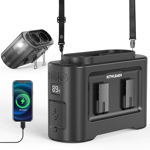 KITWLEMEN Ventilador de cintura portátil de 14500 mAh, ventilador de cinturón con clip personal, salida de aire doble, refrigeración de 5 velocidades de 35 horas, funciona con batería recargable