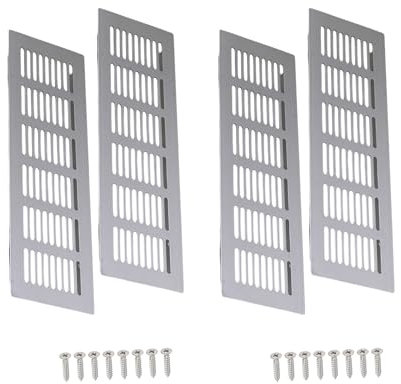 RDEXP Griglia di ventilazione rettangolare in lega di alluminio, 8 x 25 cm, per armadio da cucina, confezione da 4