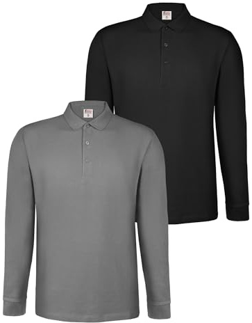 ALPIDEX Mens Polo Shirt 2 Pack Long Sleeve 100% Cotton Plain Casual | 240 g/m², Pique, Longsleeve, OEKO-TEX, Office, Leisure, Collar, Sizes S-5XL, Buttons