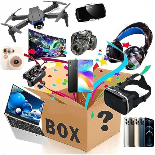 WFSXFDmystery_Electronic_Box, Gadget Bundle with Drone, VR Headset, Wireless Headphones, Smartphone, Camera and More
