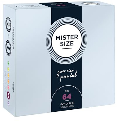 MISTER SIZE Kondome Extra Dünn, Naturkautschuk-Latex, 64mm (2XL), 36 Stück | 0,05 mm hauchdünn, Größe 64 (2XL), 7 Größen von 47-69mm, sitzt sicher & passgenau, Naturkautschuk-Latex
