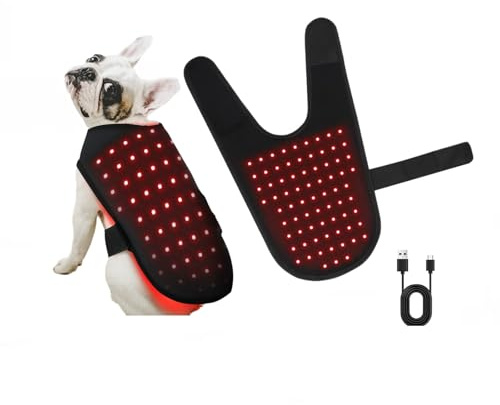 Rotlichttherapie-Gürtel für Haustiere Infrarot-Heizbandage (660 nm & 850 nm) für Hunde und Katzen, verstellbare Rückenstütze mit 74 LEDs,3 Modi,USB-C-aufladbar,15-Minuten-Timer (Red light belt S size)