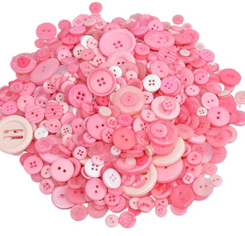 ThaiRoot 400 Stück Bunte Knöpfe Rund Bastelknöpfe Gemischt Harz Bunt Knöpfe Gemischte Größen & Farben Kinderknöpfe Retro Resin Craft Buttons Round Buttons für Nähen DIY Handwerk Painting Rosa