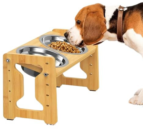 Gamelle surélevée pour chien, hauteur réglable, en acier inoxydable, double mangeoire inclinée en bois, alimentation lente, base antidérapante ergonomique pour chiot pour manger et boire