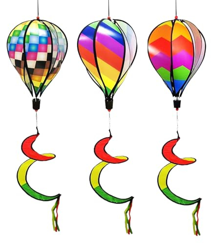 Hot Air Balloon Wind Spinner - Hangable Rainbow Windsock | 3X Rotating Sequins Windmill |Rainbow Garden Pinwheels Swirl for Garden Backyard Tent Caravan Camping