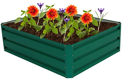 GOPLUS Carre Potager de Jardin 100 x 80 x 30 CM, Jardinieres Exterieur Métallique avec Fond Ouvert en Plein Air, Haut pour Légumes, Fleurs, Fruits, Herbes, pour Patio, Jardin, Serre, Gris Foncé