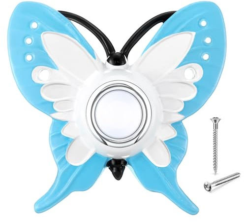 Dreyoo Hand Painted Butterfly Doorbell, Wired Illuminated Push LED Button Cast in Durable Resin for Home Front Door