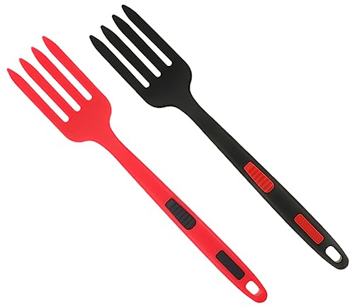 Zerodeko 2 piezas Tenedor de Silicona Reutilizable Resistente y Ergonómico para Ensaladas Utensilio de Cocina Multifunción Seguro y Cómodo Colores Negro y Rojo