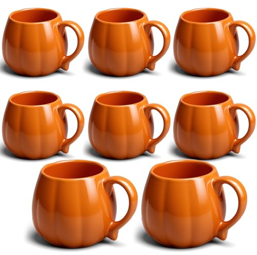 wlilupah 8 tazas de cerámica de calabaza de 14 onzas, taza de café para otoño, Halloween, Acción de Gracias, otoño, forma de calabaza con asa para decoración de fiesta de Halloween
