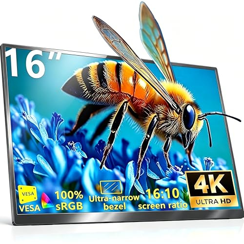 MAFNKOU Monitor portátil 4K de 16 pulgadas, pantalla IPS 16:10 para juegos de 3840 × 2400