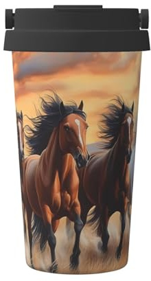 Horses Portable Stainless Steel Travel Mug – Insulated Hot & Cold Drink Tumbler with Leak-Proof Lid, Commuter-Friendly Coffee Cup for Office, Car & Outdoors