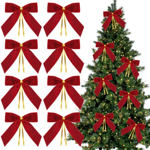 Axingqiwu 12 Pezzi Fiocchi per Albero di Natale Velluto Fiocchi Rossi Natalizi Decorazioni per Albero di Natale ghirlande