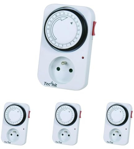 TEC HIT 730200 - Programmateur mécanique journalier avec Interrupteur - Segment de 30 MN - 3500 W - en ABS - Blanc (Lot de 4)