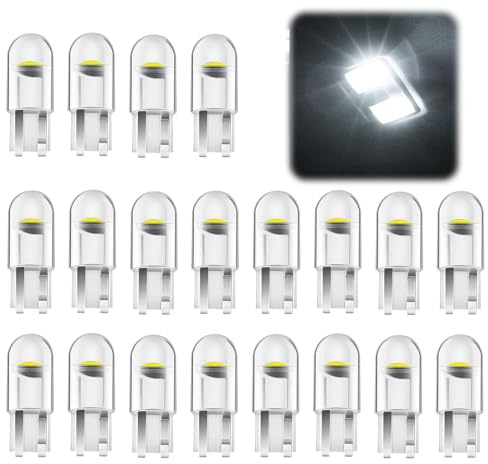 Bombillas W5W, 20 Pcs T10 W5W LED Luces 12V 6000k 55LM COB Blanco | Luz Blanca de Posición, Señalización y Interior, Repuesto para Coche, Sin Polaridad para Interior de Coche, Techo, Mapa