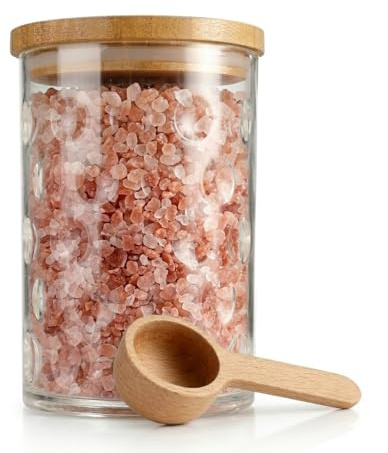 Gzsekken Bath Salt Jar, Bathroom Jars Container with Wooden Lids Bathtub Container Bathroom Decor Accessories 1200ML- Dot Pattern