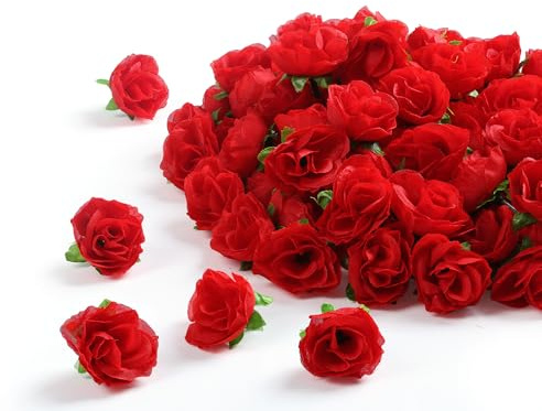 Sahoottie 100 Stück Rote Kunstrosen Köpfe Mini Künstliche Rosen Blumenkopf | Fake Rosen Deko 3cm Rote Kunstrosen Blumen Köpfe für Zuhause Romantische Hochzeit Party Festival Deko DIY Blumenwand