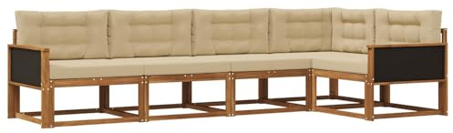 vidaXL Outdoor-Sofagarnitur mit Kissen 5 pcs Natur und Beige, Moderne Terrasse, langlebige Outdoor-Möbel, wetterfeste Lounge, gemütliches Sofa, vielseitige Pool-Couch