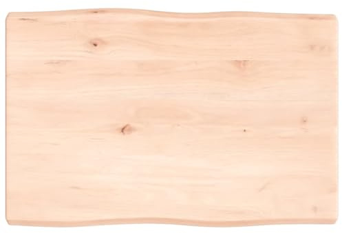 Fisinber Tischplatte 60x40x(2-4) cm aus massivem unbehandeltem Eichenholz mit Baumkante, DIY Küchenarbeitsplatte, robuste Esstischplatte in Modernem Design für Wohnzimmer, Küche und Büro