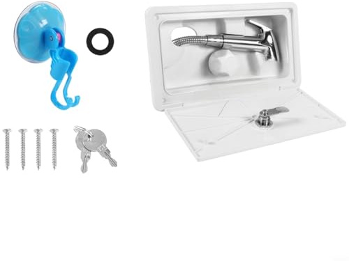 EffiFish Box doccia portatile RV esterno con interruttore caldo freddo e tubo retrattile da 1,5 m per campeggio (bianco 0100069)