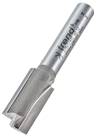 Trend Fraise professionnelle droite à deux cannelures, tige de 6,35 mm, diamètre de coupe de 10 mm et longueur de coupe de 19 mm, pointe en carbure de tungstène, 3/6X1/4TC