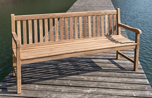 LINDER Stabile Gartenbank Picadelly 180 cm in Premium Teak mit Armlehne