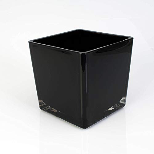 INNA-Glas Glas Übertopf Kim Earth, schwarz, 14x14x14 cm - Deko Glastopf